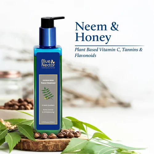 Vista 3 de Blue Nectar Jabón facial con vitamina C para mujeres y hombres, lavado facial antiacné con neem y miel (11 hierbas, 3.38 onzas líquidas)