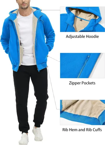 Vista 4 de MAGCOMSEN Chaqueta de forro polar con capucha para hombre, con cremallera completa, cálida, mullida, resistente al viento, abrigos de invierno