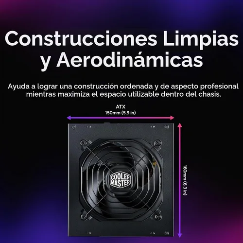 Vista 3 de Cooler Master MWE Gold 850 V2 PSU Full Modular, 850W, 80+ Gold, Diseñado para Nvidia RTX 5080 AMD RX 9070 XT, 2 Conectores EPS, Ventilador HDB
