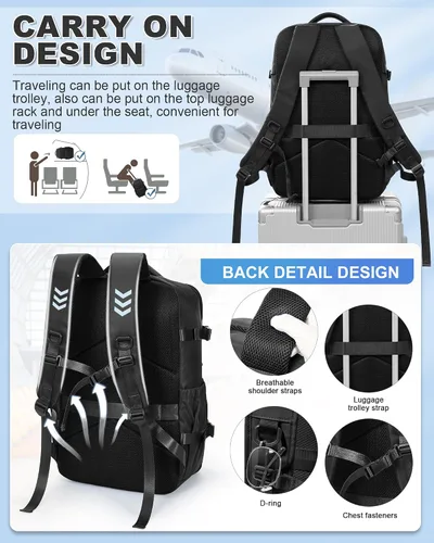 Vista 5 de winspansy Mochila de viaje esencial de viaje con bomba de aire, bolsas de compresión para viajes, transporte aprobado por vuelo, mochila