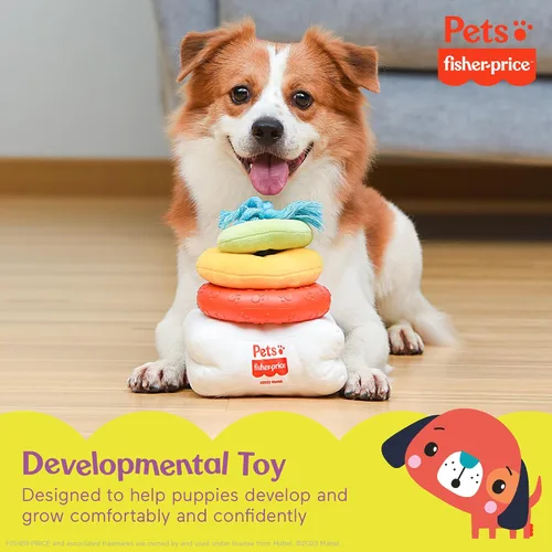 Vista 4 de Fisher Price Attack-A-Stack - Juguete para perros Diseño de cuerda apilable, para perseguir y lanzar, producto oficial para mascotas Fisher Price