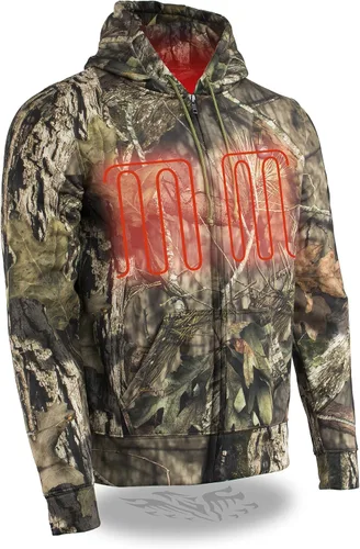 Vista 2 de Nexgen Heat Mens Zipper Front Mossy Oak Camo Hoodie WFront & Back Heating, Includes Portable Battery Pack