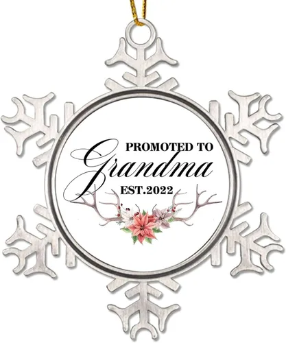 Vista 13 de Adorno de Navidad Promoted to Mommy para niños y bebés, decoración de Navidad de 3 pulgadas, copo de nieve de metal, adorno de árbol de Navidad