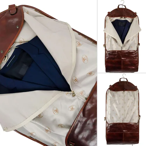Vista 2 de Time Resistance Bolsa de ropa de cuero Traje Duffel Slim Maleta de mano Vestido Bolsa de protección Marrón