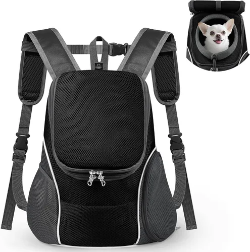 Vista 10 de WOYYHO Mochila transportadora para perros pequeños, mochila frontal ventilada para perros con bolsillos de almacenamiento, correas ajustables