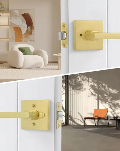 Vista 6 de Goldenwarm Manijas de puerta de oro cepillado para interiores, manijas