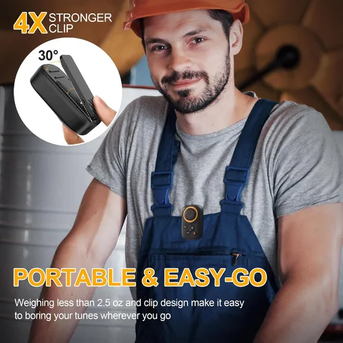 Vista 2 de Altavoz Bluetooth portátil, Bluetooth 5.4 Clip en altavoz inalámbrico con micrófono, función TWS, 12 horas de reproducción, IPX5 impermeable, mini