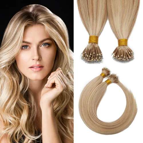 Vista 46 de SEGO Extensiones de cabello humano con micro cuentas, extensiones de cabello humano con micro bucle, lacio, natural, fusión fría, 1.76 oz/paquete