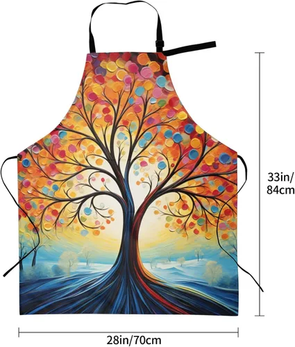 Vista 3 de Delantal de pintura de artista con 2 bolsillos, delantales artísticos, regalos para mujeres y hombres, batas de cocina de mariposa, Árbol con puntos