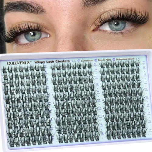 Vista 12 de Goddvenus Manga Lash Racimos de 12-0.551-0.630 in Natural Wispy Fairy Racimos de pestañas 144 extensiones de pestañas en racimo mullidas Anime