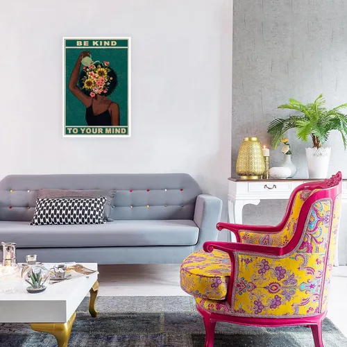 Vista 4 de Dcvjiy Póster retro con texto en inglés «Be Kind To Your Mind» de moda con texto en inglés «Be Kind To Your Mind» («Be Kind To Your Mind») con texto