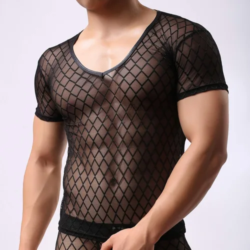 Vista 2 de Camiseta sexy de malla de manga corta para hombre