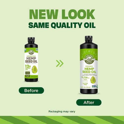 Vista 2 de Aceite de cáñamo orgánico Manitoba Harvest, prensado en frío, 0.24 oz (12 gr) de omegas 3 y 6 por porción, sin transgénicos, 8.45 fl oz