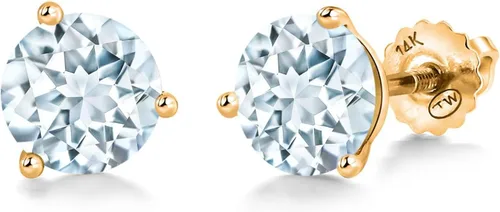 Vista 43 de Gem Stone King Aretes de Martini de oro amarillo de 14 quilates Aretes de tuerca de 3 puntas para mujeres y hombres Redondos de 0.236 pulgadas