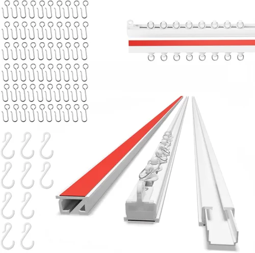 Vista 10 de Riel de cortina de techo autoadhesivo (4.72 pies, 4.7 ft, blanco) para montaje en pared suave, sin tornillos, cortinas adhesivas