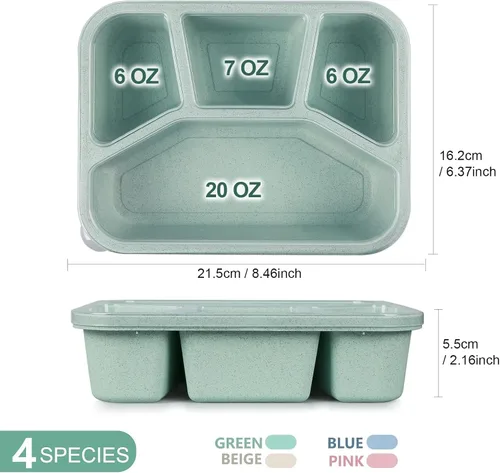 Vista 6 de Contenedores de preparación de comidas de 40 onzas con 4 compartimentos, 8 cajas de almuerzo Bento para niños