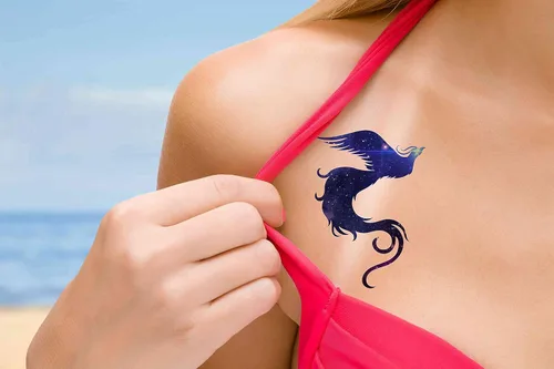 Vista 4 de 6 hojas de tatuajes temporales Phoenix Purple Bird Starrysky tatuajes falsos a mano para mujeres y niñas