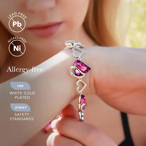 Vista 3 de Leafael - Pulsera de amor infinito con eslabones corazón de cristal y piedra natal regalos para mujer tono plateado 7 pulgadas con extensor de 2