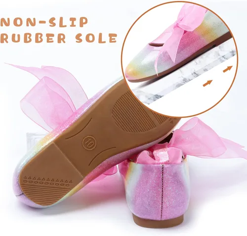 Vista 5 de ADAMUMU Zapatos de vestir para niña de las flores, zapatos para desmalezar lindos zapatos Mary Jane de encaje flore ballet planos para caminar