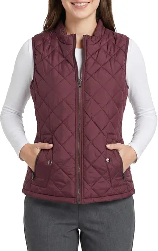 Vista 12 de Fuinloth Women's Quilted Vest Lightweight Puffer Stand Collar Zip Gilet Beige