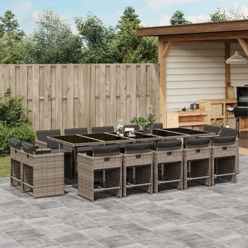 Vista 24 de 9-Piece Patio Dining Set with Cushions Beige Poly Rattan Outdoor Furniture for Garden Backyard Balcony – Foldable Chairs Space Saving Design