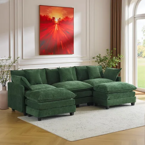 Vista 13 de Juego de sofá de 77" de chenilla en forma de nube con cojines, sofá cama de asiento profundo para apartamentos, 2 plazas que ahorra espacio