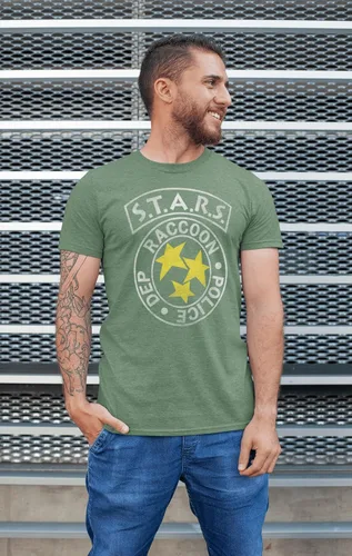 Vista 3 de Resident Evil Video Game S.T.A.R.S. Raccoon Police Dept. - Camiseta de manga corta para adulto, forro polar verde con licencia oficial de star wars
