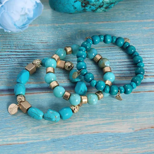 Vista 2 de Coiris 3 piezas de cuentas de turquesa grande Strand turquesa pulsera para niñas (BR-1226), Sin gemas.