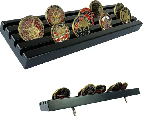 Vista 14 de ASmileIndeep Soporte de exhibición de monedas de desafío militar pequeño, soporte de monedas de desafío de madera con capacidad para 10-12 monedas