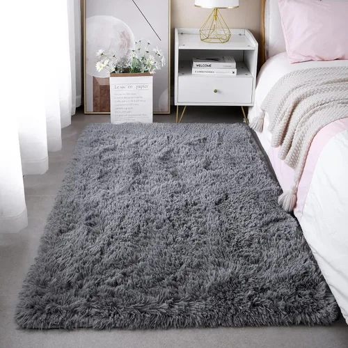 Vista 36 de KICHOWUA - Tapete grueso y esponjoso de 3 x 5 pies, color negro, ultrasuave, lavable, antideslizante, acogedor y peludo, para sala, dormitorio