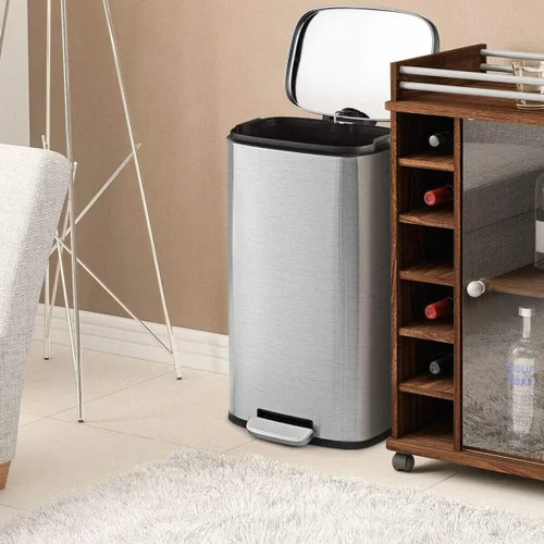 Vista 3 de SoftStep - Cubo de basura rectangular de 50 litros/13.2 galones, cubo de basura de acero inoxidable con cubo interior extraíble y tapa con bisagras
