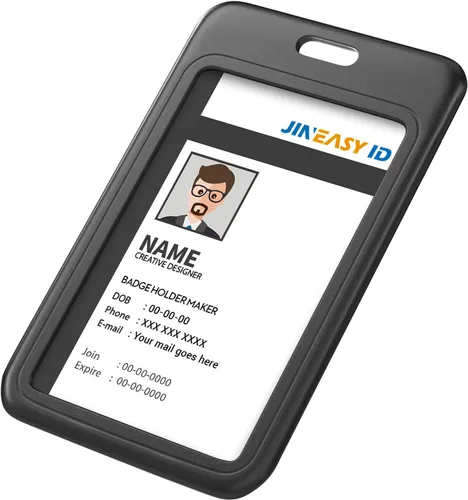 Vista 2 de JINEASY ID Paquete de 2 portadores de credenciales de plástico duro verticales para tarjetas de trabajo y tarjetas de acceso, uso intensivo, negro