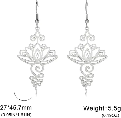 Vista 7 de Pendientes colgantes de loto para yoga, varillas de flores, delicados, lindos, modernos, meditación, chakras, joyería de moda, regalo para niña