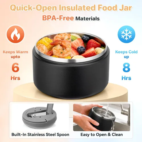 Vista 3 de Lonchera Bento para Niños con Termo para Sopa de 8oz, Contenedores de Comida para Almuerzo Impermeables para Niños con 4 Compartimentos, Tarro