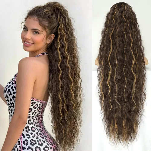 Vista 52 de KooKaStyle Extensión de cola de caballo con cordón de 26 pulgadas (66 cm) para mujeres, extensiones de cabello sintético rizado largo para uso