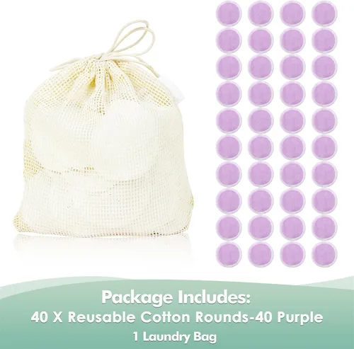 Vista 2 de wegreeco Paquete de 40 almohadillas desmaquillantes reutilizables, lavables y reutilizables, almohadillas redondas de algodón para la cara, paños