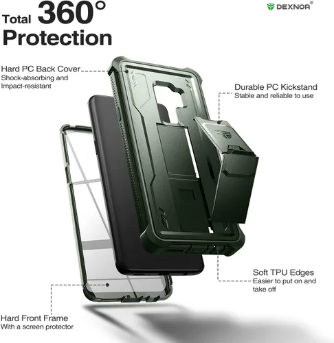 Vista 6 de Dexnor Funda para Samsung Galaxy S9+ Plus, [protector de pantalla y soporte integrados] Protección de grado militar resistente a prueba de golpes
