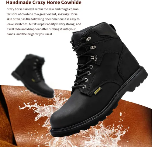 Vista 3 de Botas de trabajo para hombre, impermeables, cómodas, antifatiga, puntera suave, antideslizantes, botas de trabajo de seguridad para construcción