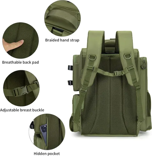 Vista 3 de WANOON Mochila de pesca, bolsa de aparejos, con cajas de aparejos. Bolsa de pesca grande, materiales fuertes