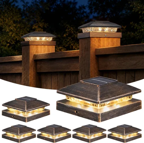 Vista 16 de APONUO Luces solares para postes de 4 x 4 – IP64 impermeable, blanco cálido, luces inalámbricas de valla y luces de cubierta para patios, jardines
