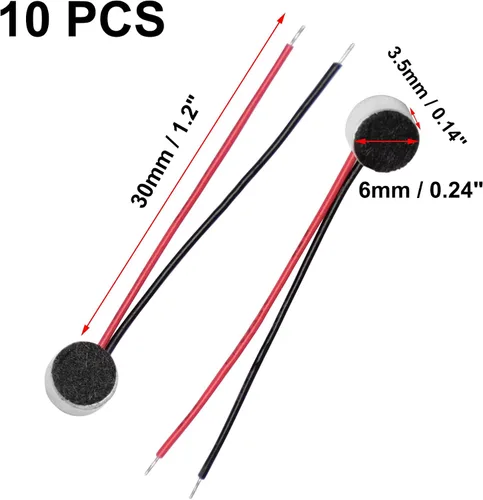 Vista 2 de uxcell 10 micrófonos de condensador electret de 2 cables de 0.236 in x 0.138 in con conector de 0.138 in, micrófono estéreo de alta sensibilidad