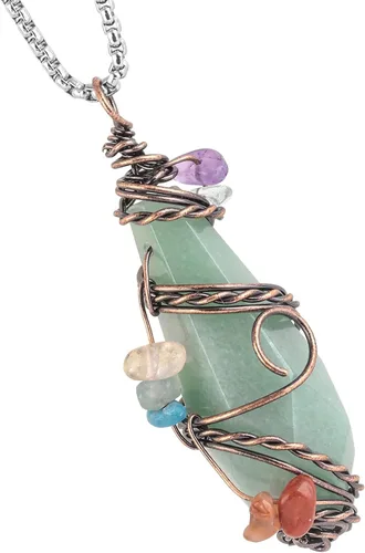 Vista 8 de Nupuyai - Collar con colgante de piedra de cristal de 7 chakras envuelto en alambre para mujeres y hombres, hecho a mano, colgante de punto