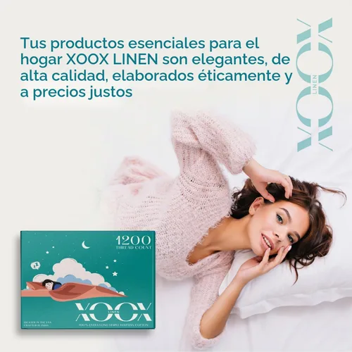 Vista 6 de XOOX Linen Juego de sábanas de algodón egipcio 100% tamaño King - Set de 4 piezas de 1200 hilos de alta calidad de lujo, juego de sábanas de algodón