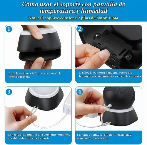 Vista 6 de PlusAcc Soporte para Dot 5th Gen & Dot Max & Nest Mini, pantalla de temperatura Negro, higrómetro de humedad digital Monitor de medidor
