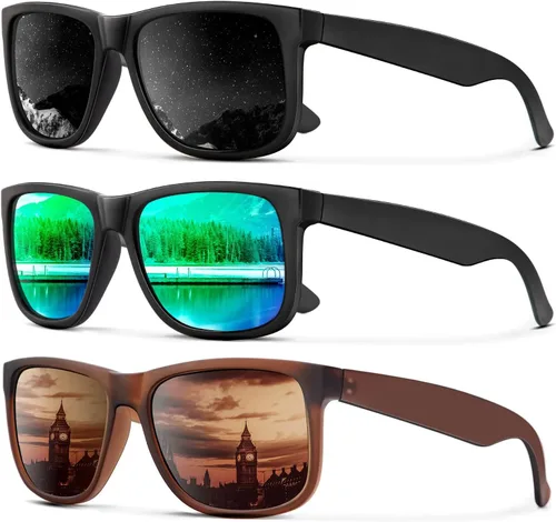 Vista 47 de KALIYADI Sunglasses Men Polarized Sun glasses for Mens Womens Classic Matte Black Frame UV Protection 3pack negro + negro + amarillo + amarillo
