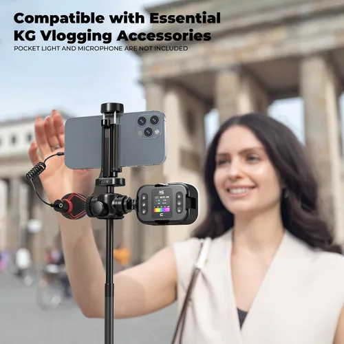 Vista 5 de KraftGeek Trípode para Vlogging para Teléfono y Cámara, Soporte de Trípode de 1.5 metros para iPhone y Android con 3 Zapatas Frías para Luz