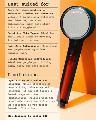 Vista 2 de Cabezal de ducha de mano con vitamina C Cartucho de vitamina C pura recargable, sin rellenos, reduce el cloro y la cloramina, recarga