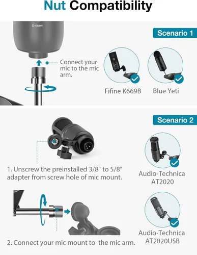 Vista 6 de InnoGear Soporte de brazo para micrófono, brazo de micrófono resistente, soporte de micrófono de suspensión con brazo de tijera boom con clip