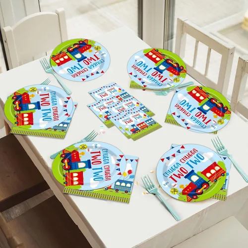 Vista 7 de Qyeahkj Juego de 50 servilletas desechables de Chugga Chugga dos dos servilletas de papel para fiesta de transporte, para fiestas de cumpleaños