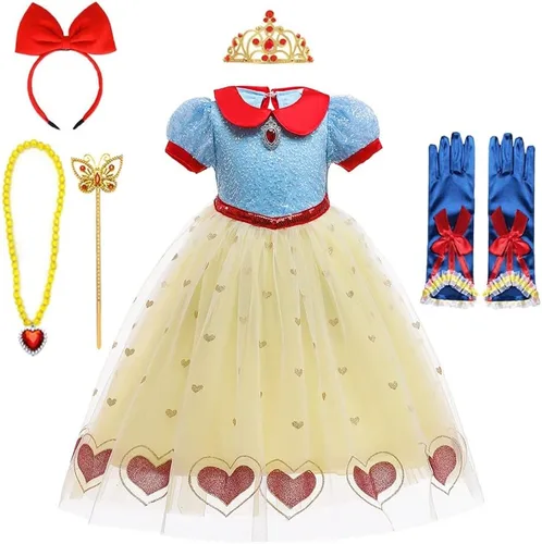 Vista 63 de MYRISAM Disfraz de princesa blanca como la nieve para niñas, Halloween, carnaval, cosplay, Navidad, cumpleaños (con accesorios para capa)
